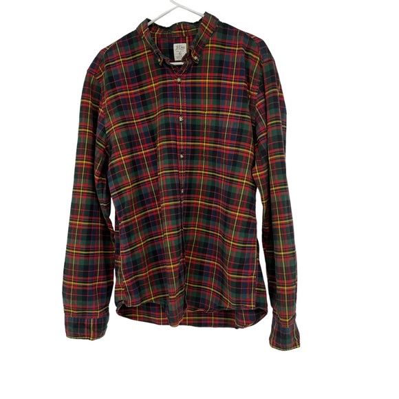 Men’s J Crew Size XL Slim Red/Blue/Green/Yellow Plaid Cotton Button Down Shirt - Picture 1 of 10